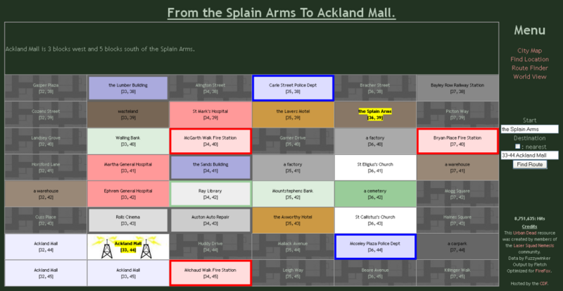 Urban Dead - Route Plan Splain Arms to Ackland Mall.png