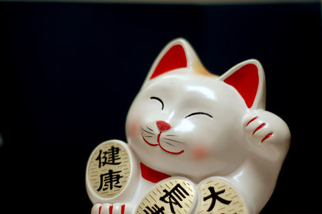 Maneki-neko, lucky cat, beckons good fortune to come to you.