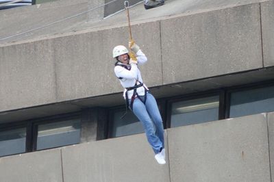 Newbie's first flight. Ziplines offer quick escape.